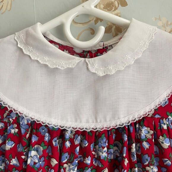 Vintage Winnie The Pooh Girls Dress Sz 6X Floral Peter Pan Collar Lace Trim USA - Picture 3 of 13